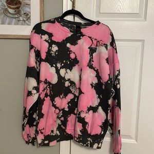 Pink, White and Black Tie Dye Crew Neck